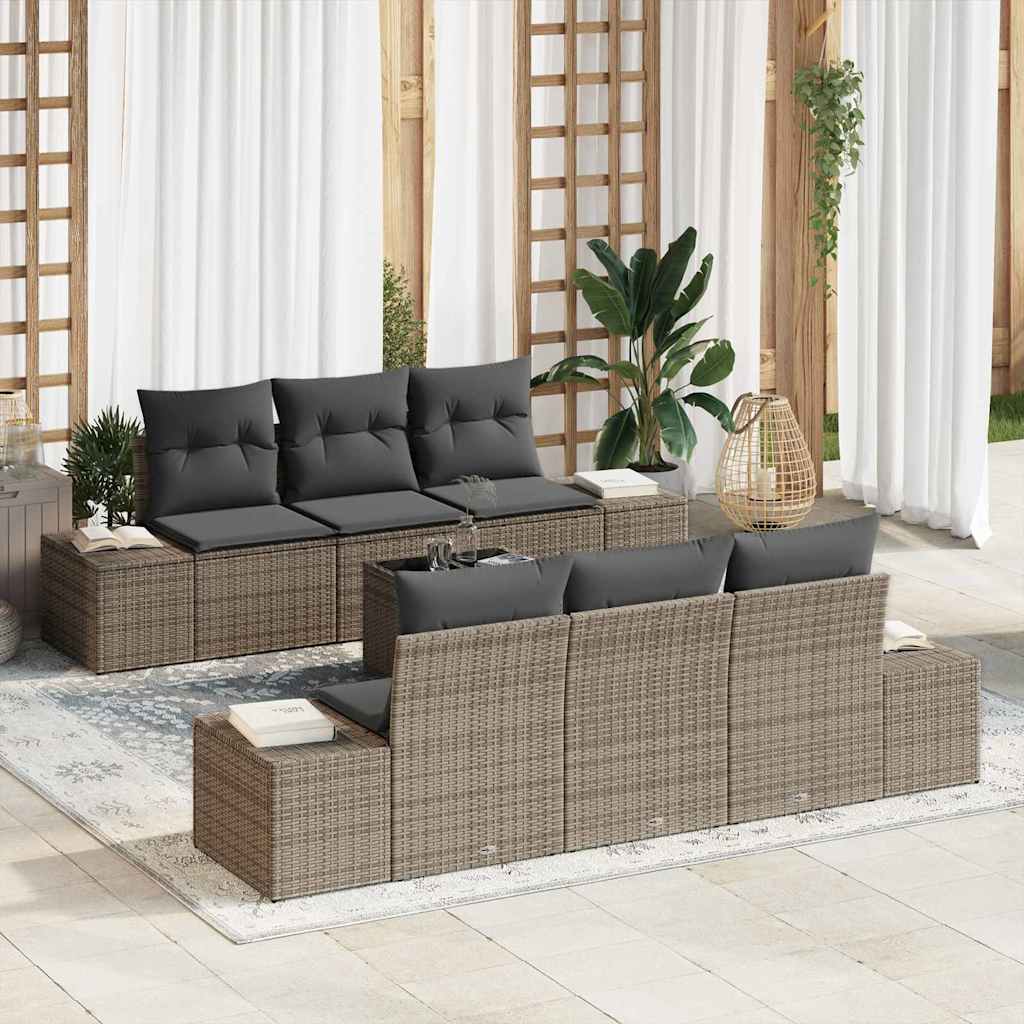 Havesofa Sæt med pude med opbevaring 8 pcs Grå polyrattan