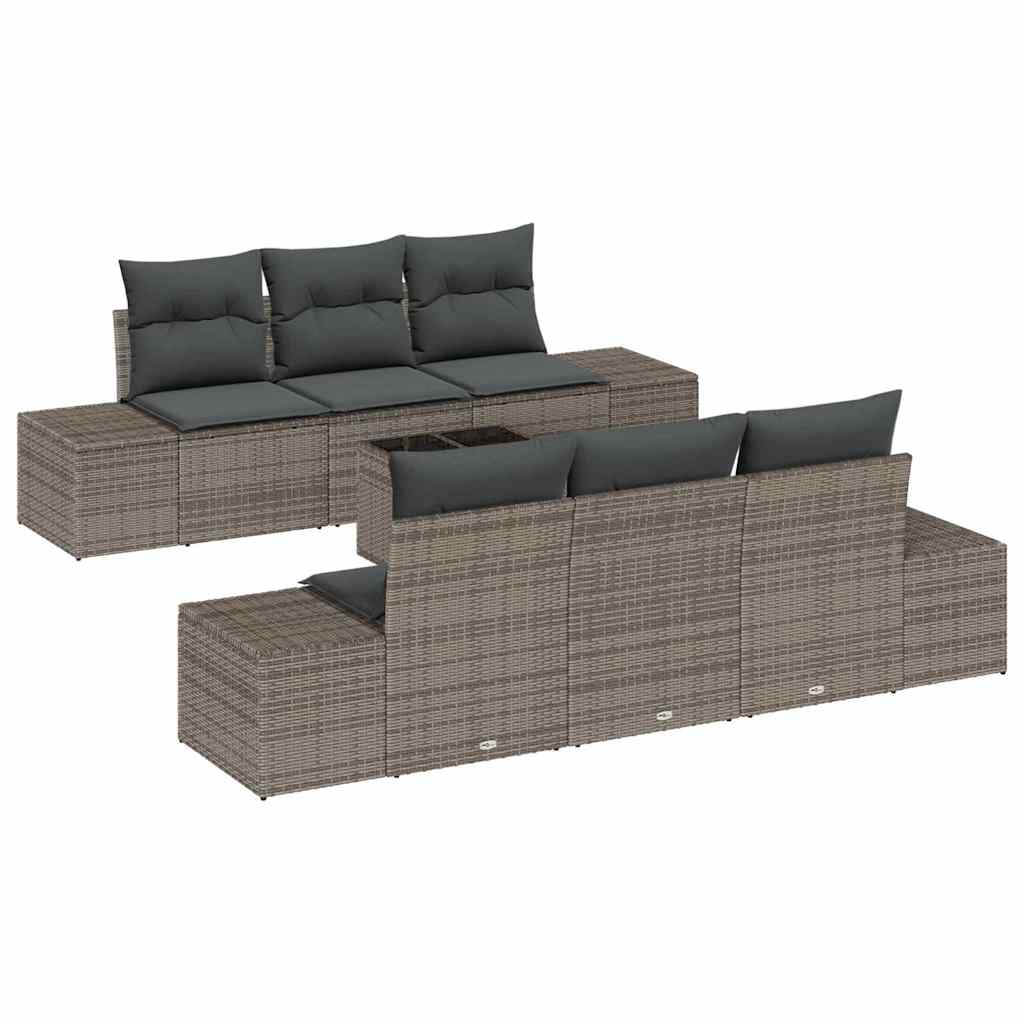 Havesofa Sæt med pude med opbevaring 8 pcs Grå polyrattan