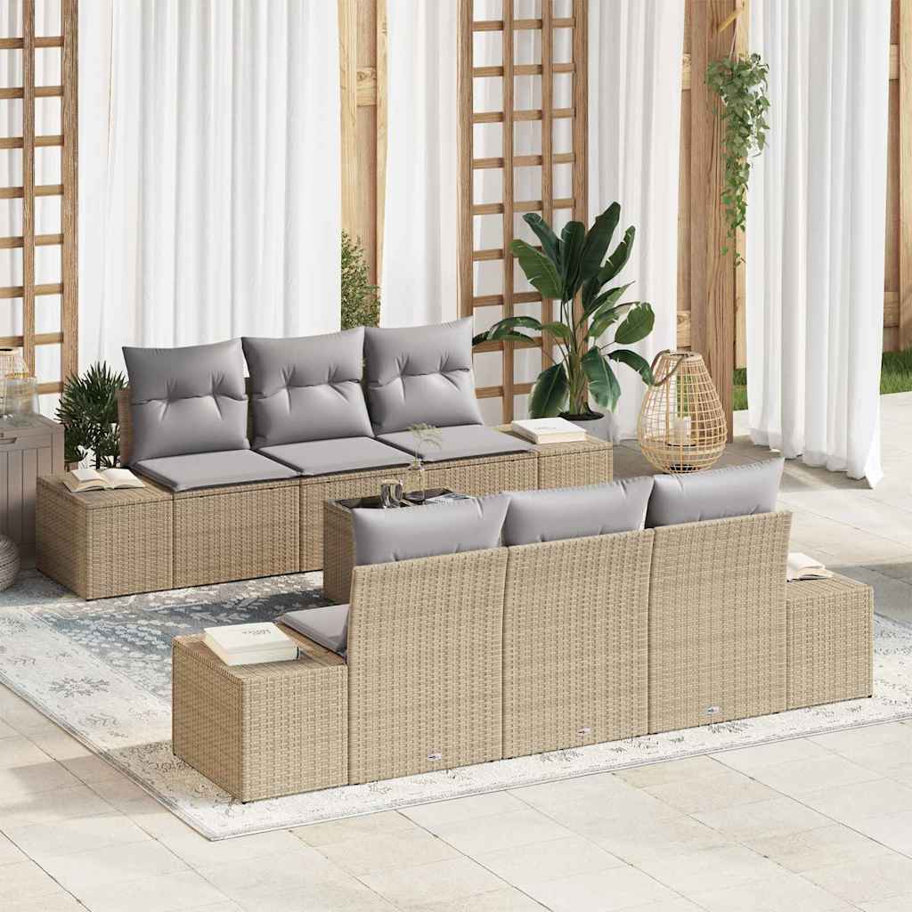 Havesofa Sæt med pude 8 pcs Beige og grå polyrattan