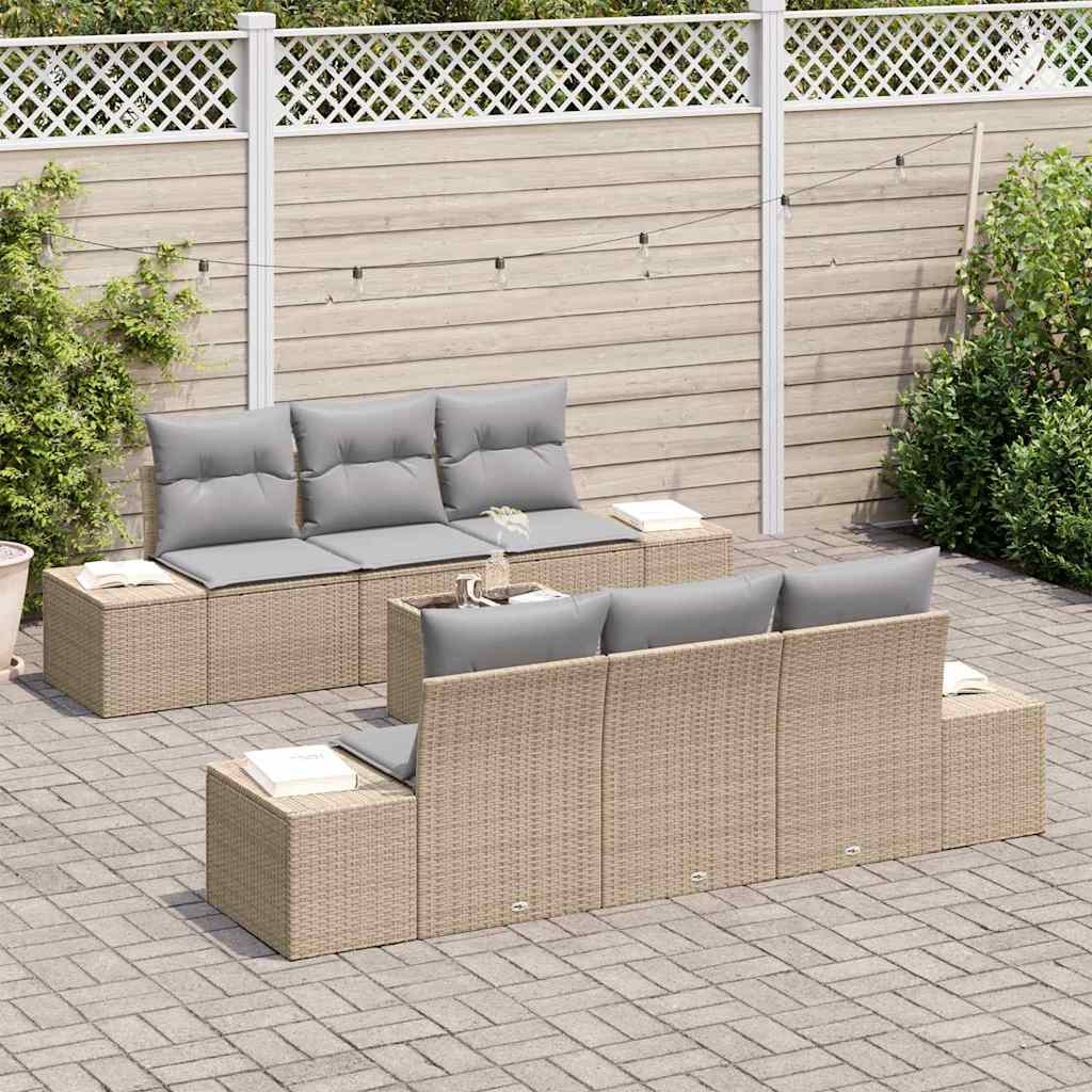 Havesofa Sæt med pude 8 pcs Beige og grå polyrattan