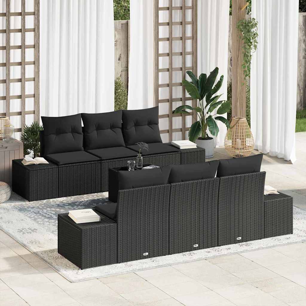Havesofa Sæt med pude med opbevaring 8 pcs Sort polyrattan