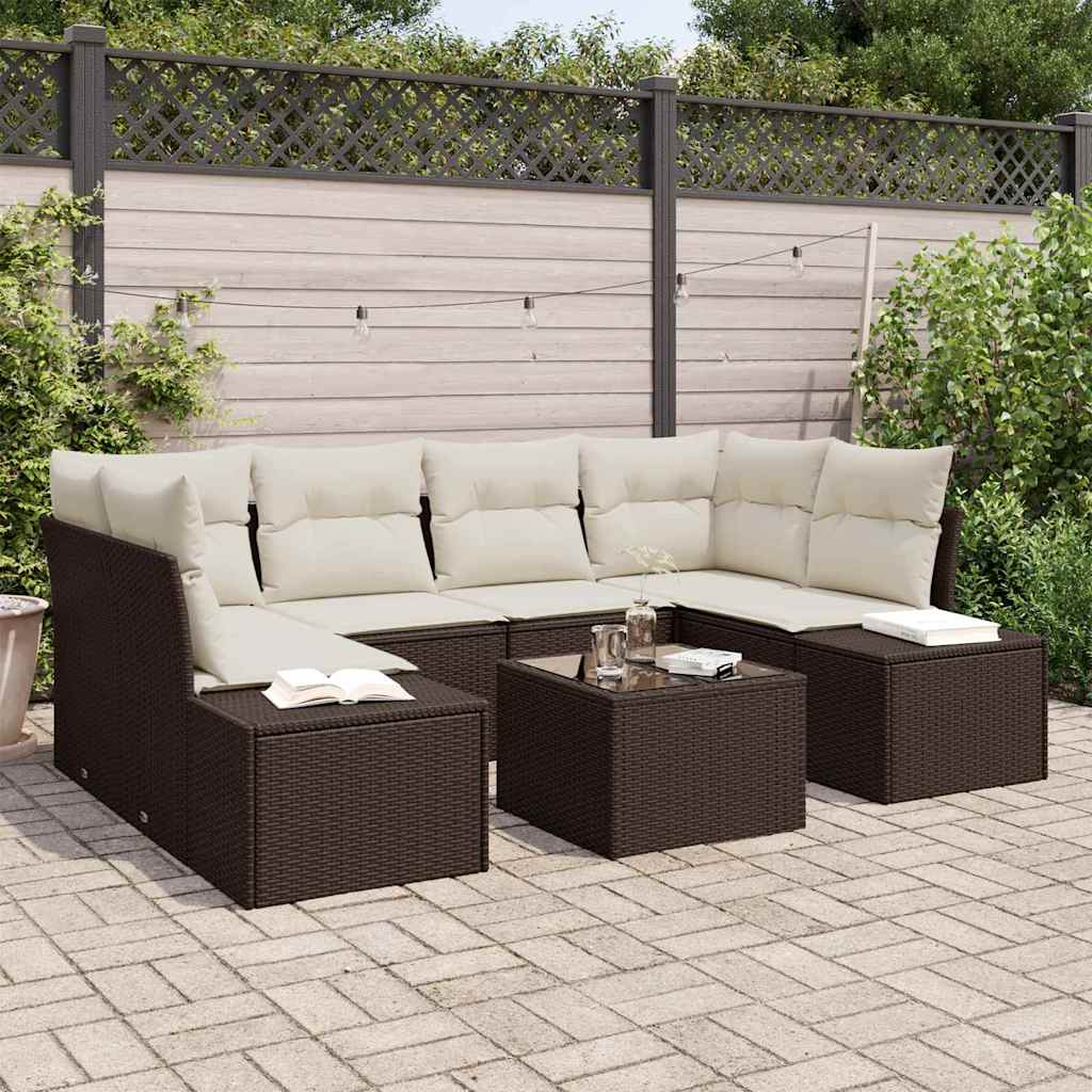 Havesofa Sæt med pude 8 pcs Brun og Creme polyrattan