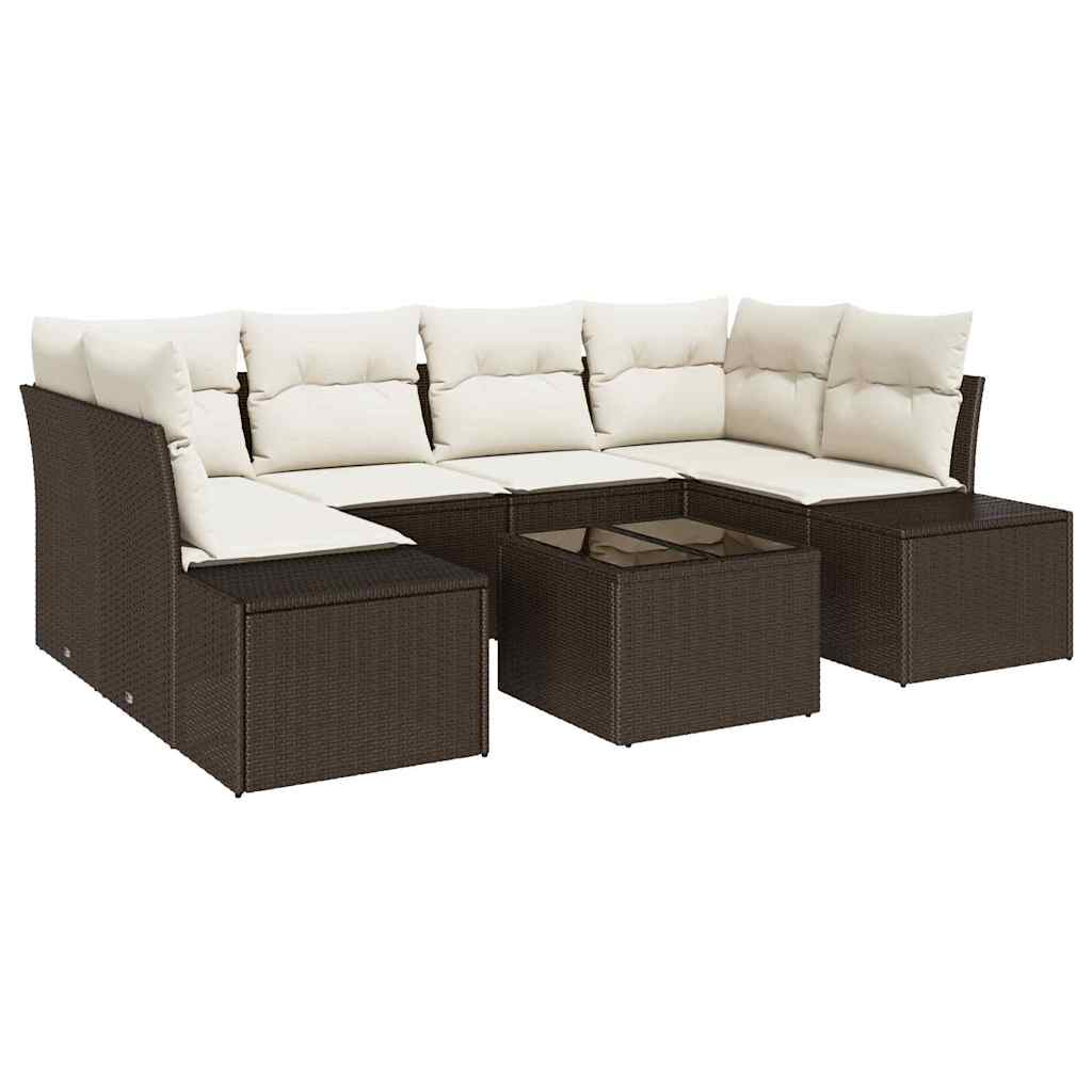 Havesofa Sæt med pude 8 pcs Brun og Creme polyrattan