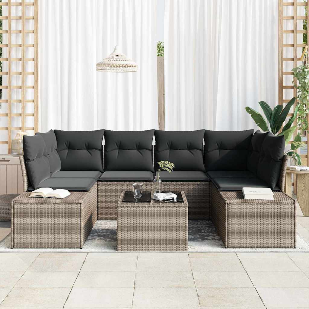 Havesofa Sæt med pude med opbevaring 8 pcs Grå polyrattan