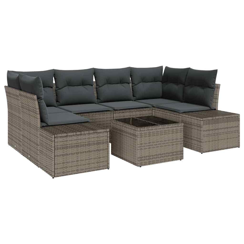 Havesofa Sæt med pude med opbevaring 8 pcs Grå polyrattan