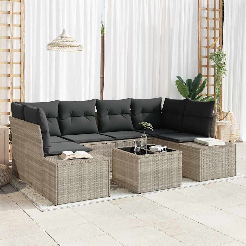 Havesofa Sæt med pude 8 pcs Lysegrå og mørkegrå polyrattan