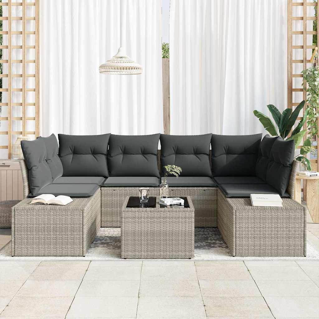 Havesofa Sæt med pude 8 pcs Lysegrå og mørkegrå polyrattan