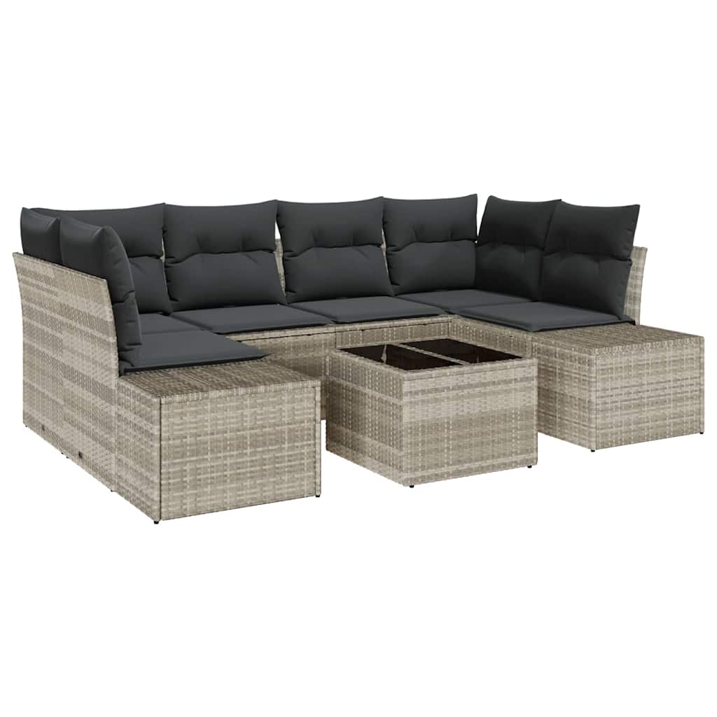 Havesofa Sæt med pude 8 pcs Lysegrå og mørkegrå polyrattan
