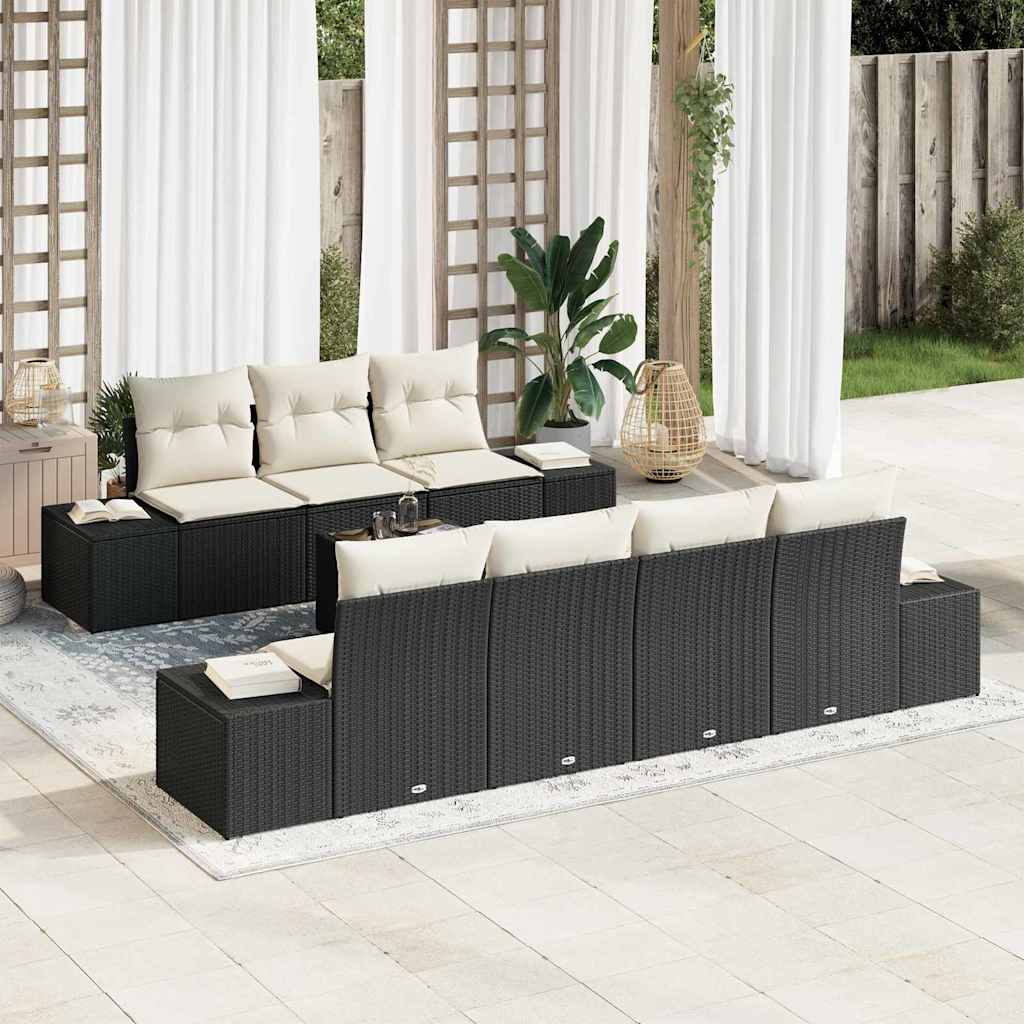 Havesofa Sæt med pude 8 pcs Sort og Cream polyrattan