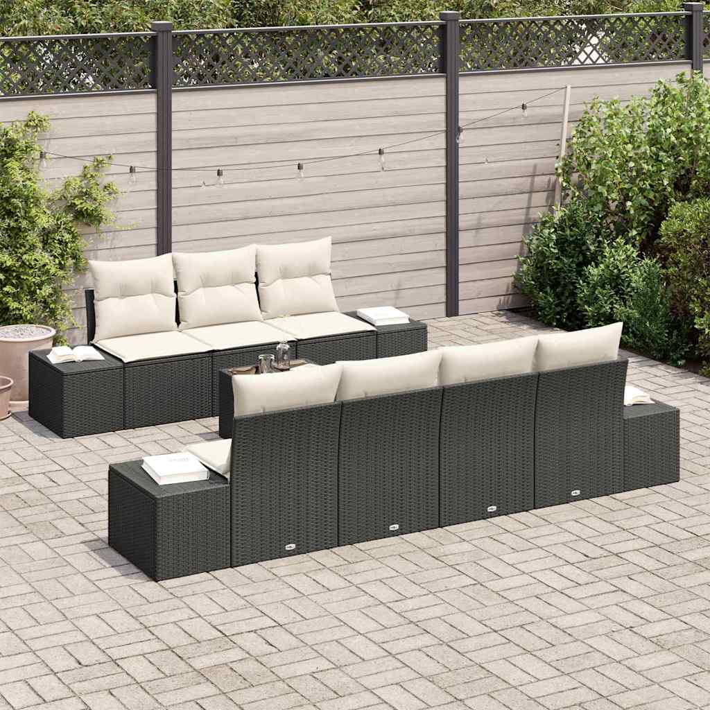 Havesofa Sæt med pude 8 pcs Sort og Cream polyrattan
