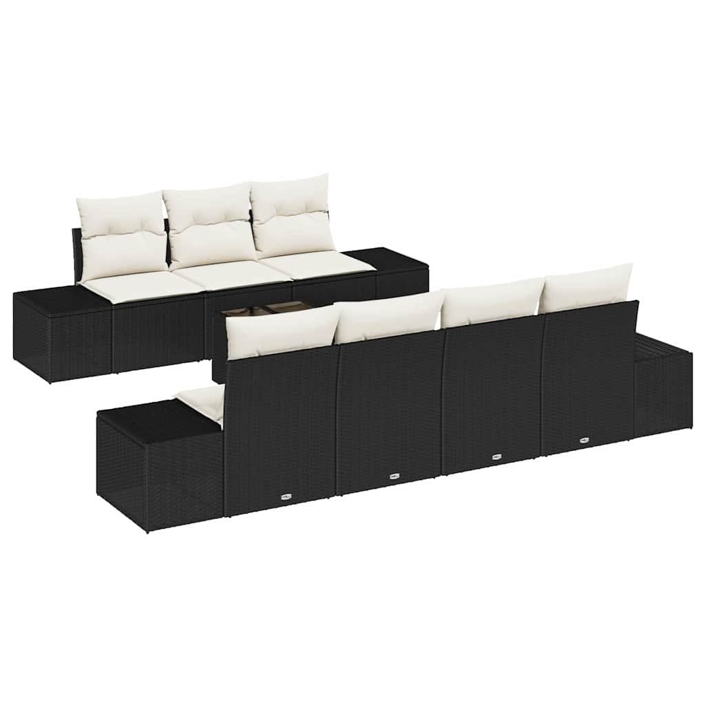 Havesofa Sæt med pude 8 pcs Sort og Cream polyrattan