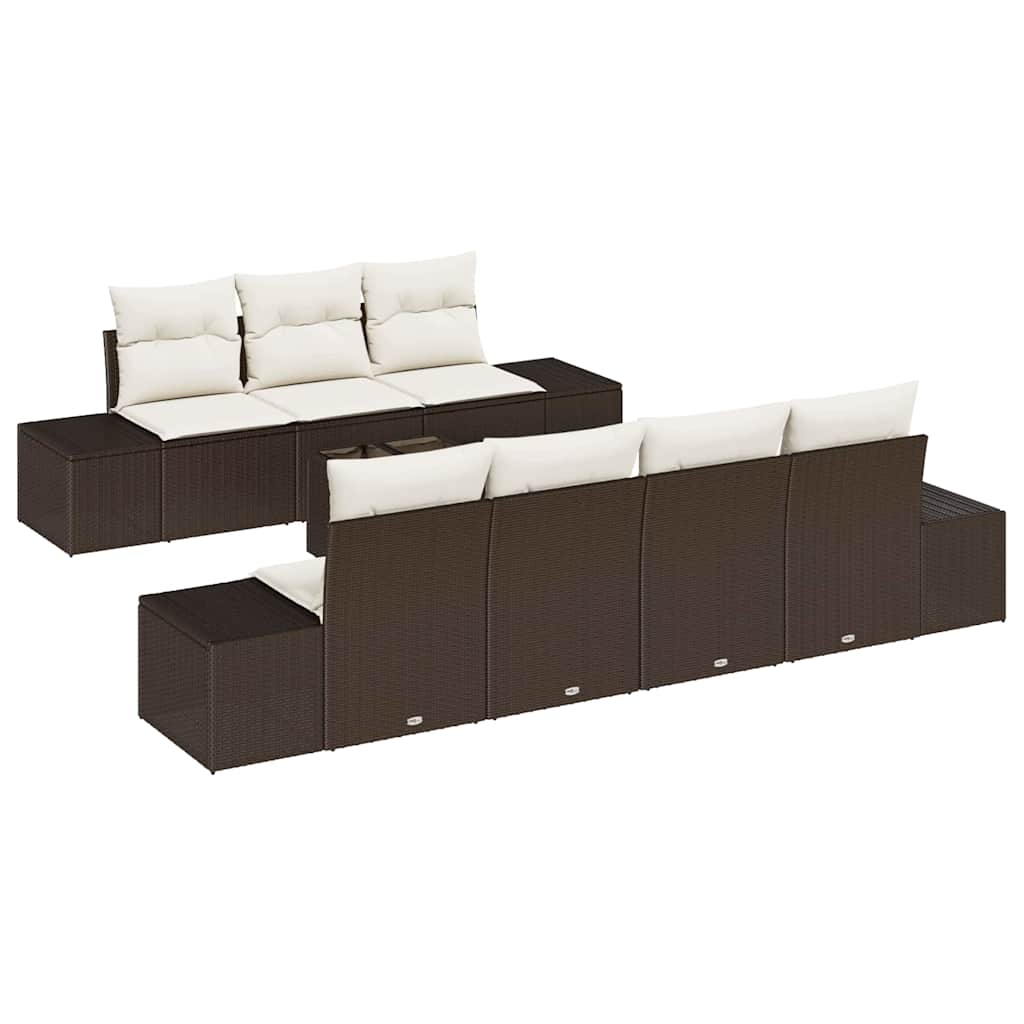 Havesofa Sæt med pude 8 pcs Brun og Creme polyrattan