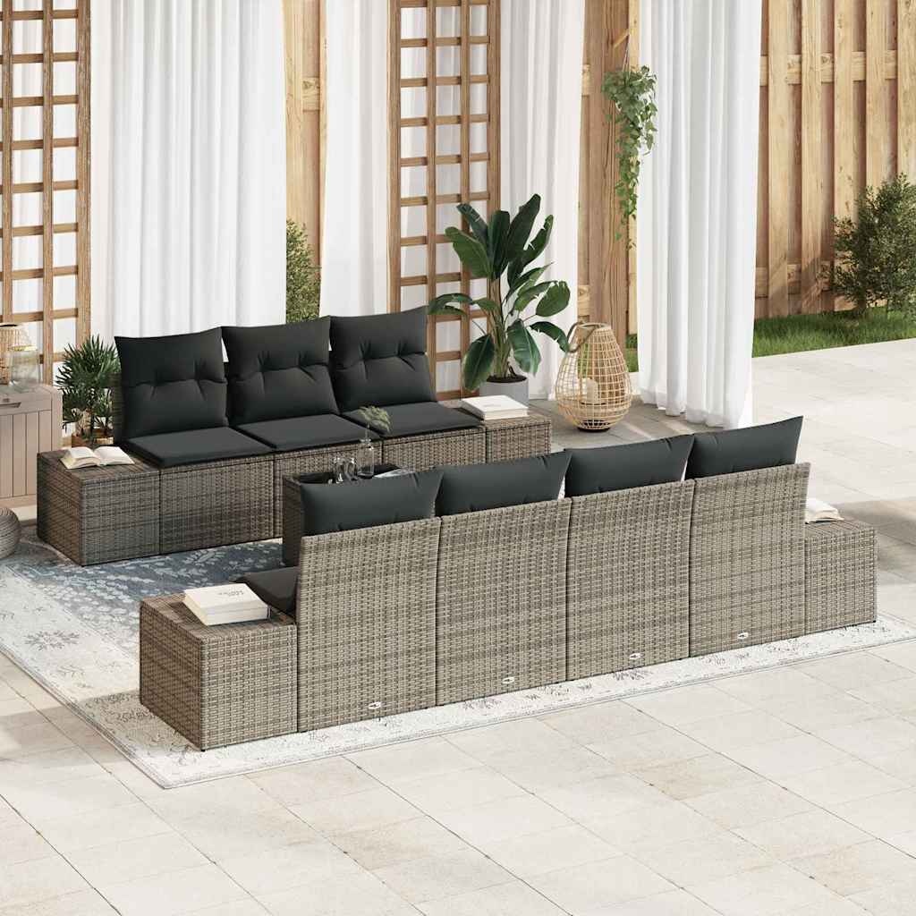 Havesofa Sæt med pude med opbevaring 8 pcs Grå polyrattan