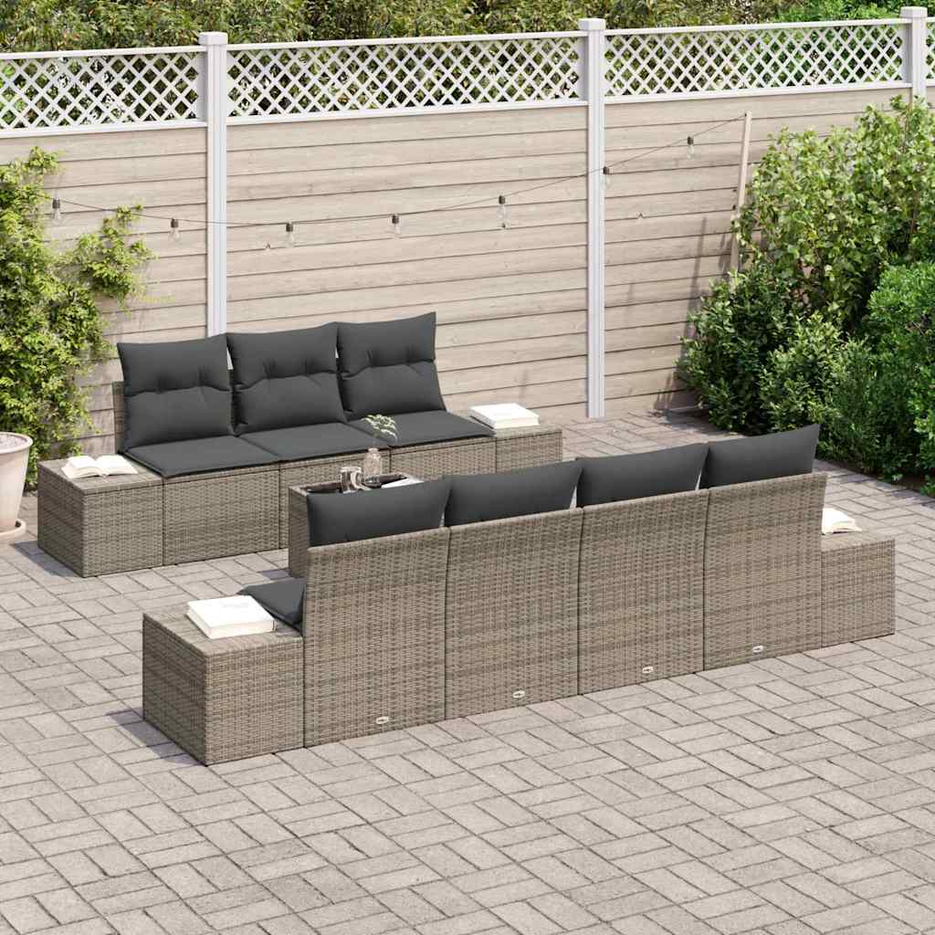 Havesofa Sæt med pude med opbevaring 8 pcs Grå polyrattan