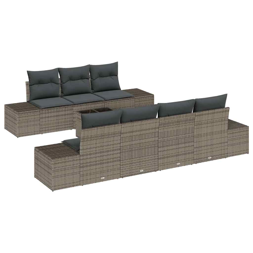 Havesofa Sæt med pude med opbevaring 8 pcs Grå polyrattan