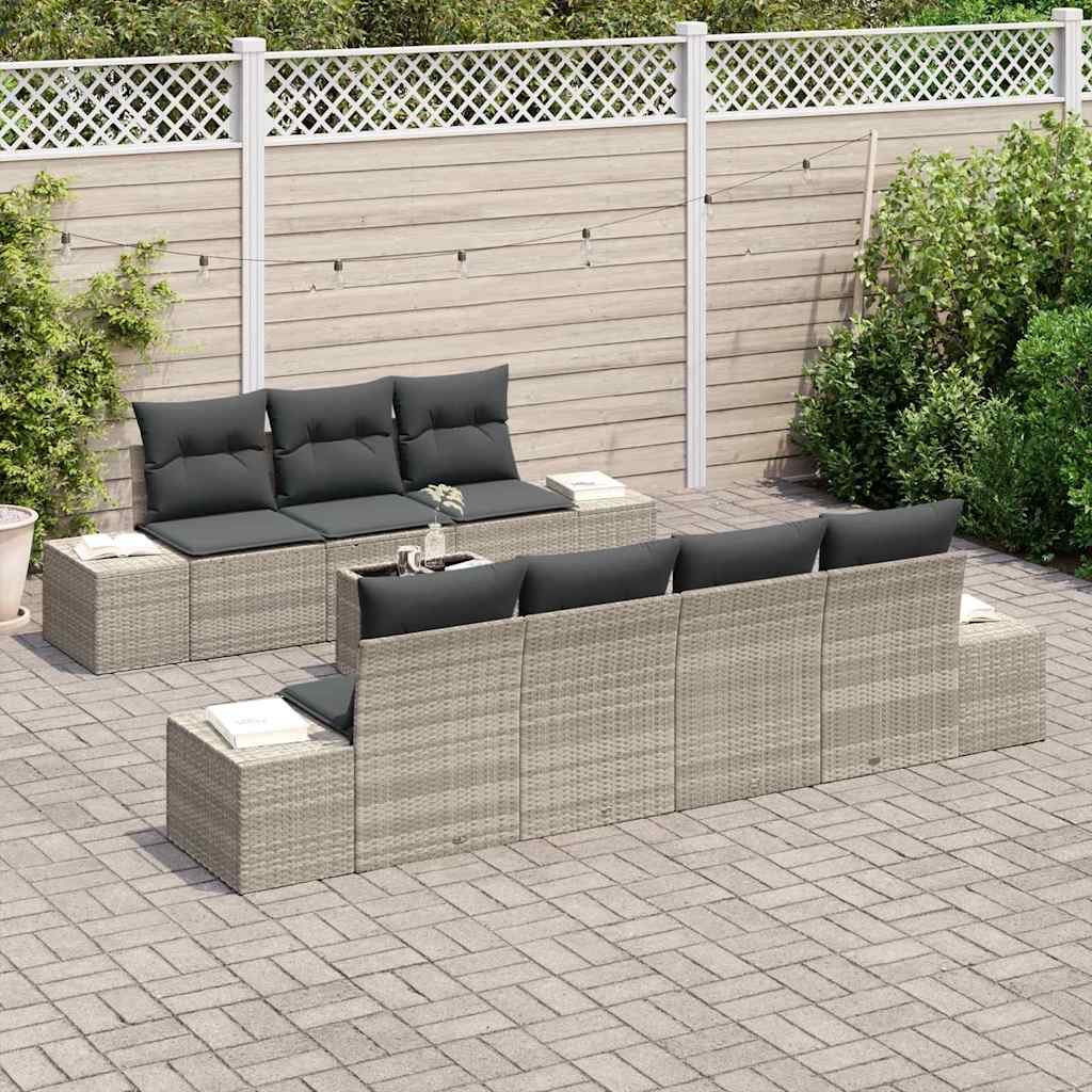 Havesofa Sæt med pude 8 pcs Lysegrå og mørkegrå polyrattan