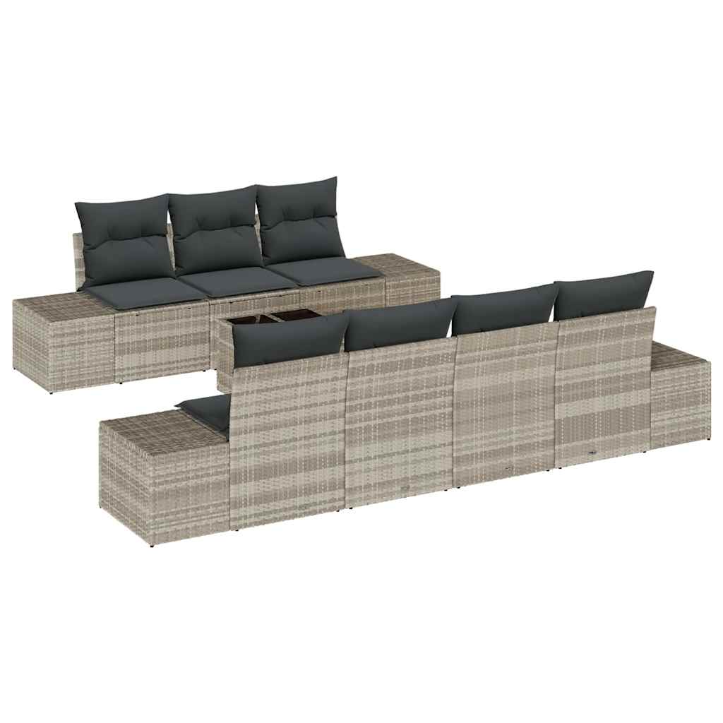 Havesofa Sæt med pude 8 pcs Lysegrå og mørkegrå polyrattan