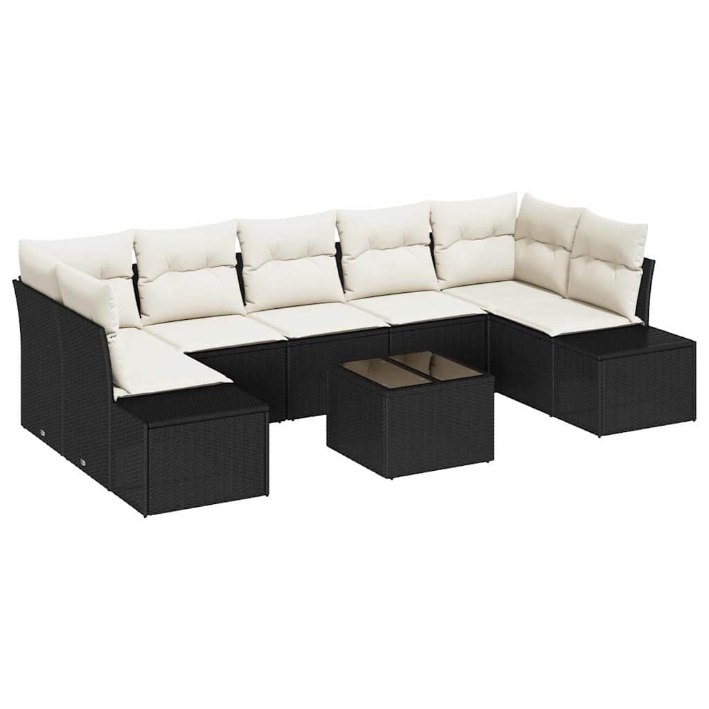 Havesofa Sæt med pude 8 pcs Sort og Cream polyrattan