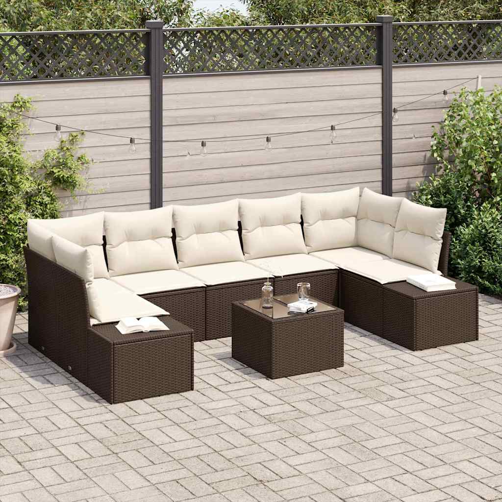 Havesofa Sæt med pude 8 pcs Brun og Creme polyrattan