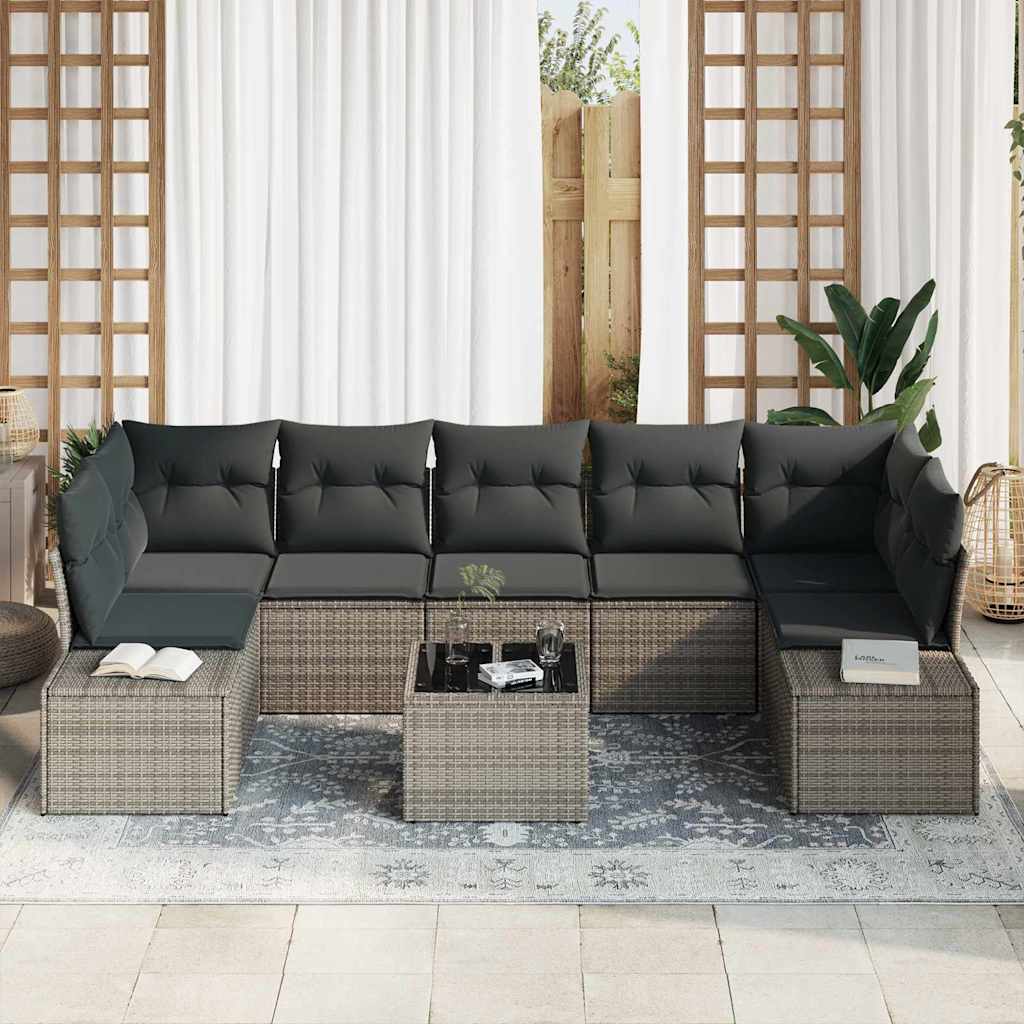 Havesofa Sæt med pude med opbevaring 8 pcs Grå polyrattan