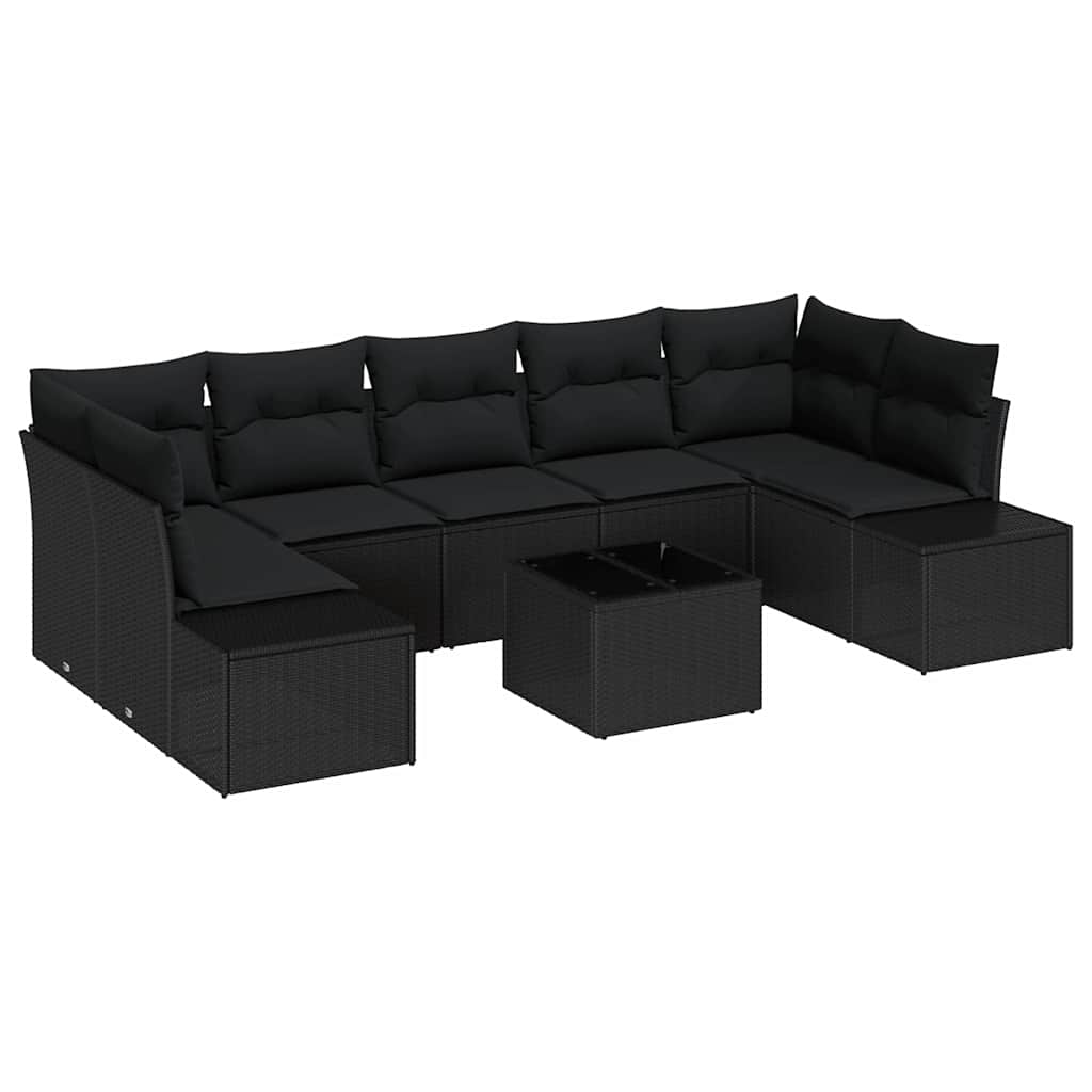 Havesofa Sæt med pude med opbevaring 8 pcs Sort polyrattan