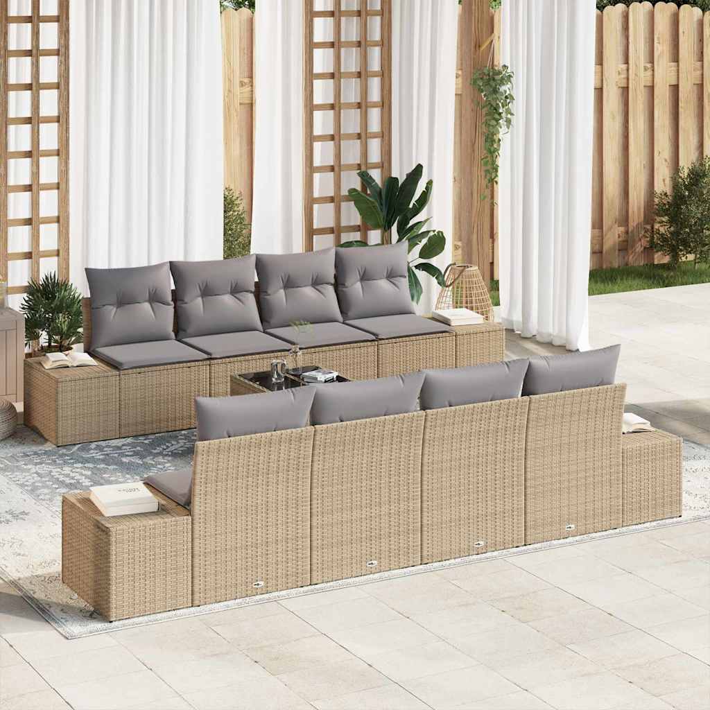 Havesofa Sæt med pude 8 pcs Beige og grå polyrattan