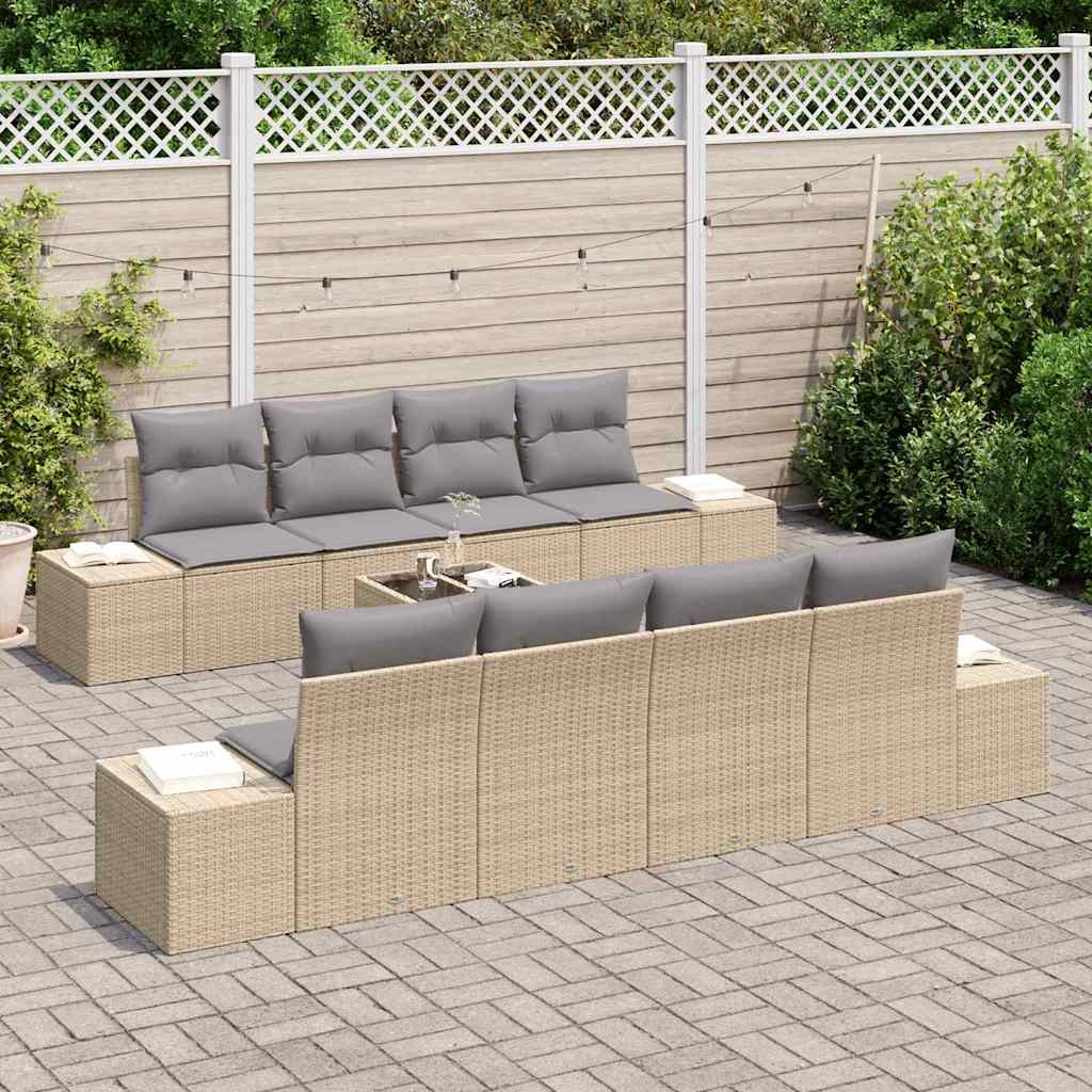 Havesofa Sæt med pude 8 pcs Beige og grå polyrattan