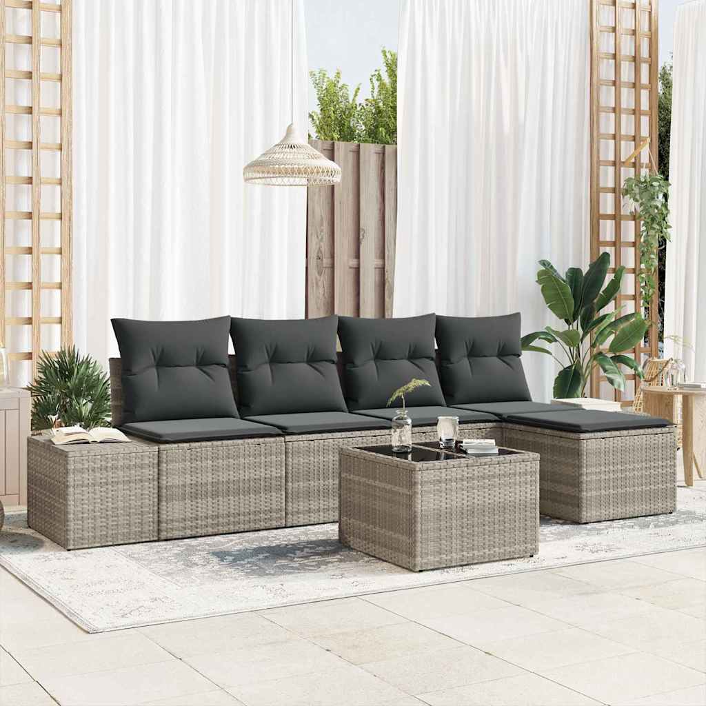 Havesofa Sæt 5 stk. Lysegrå polyrattan