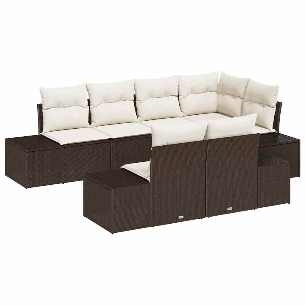 Havesofa Sæt med opbevaring 7 pcs Brun og Creme polyrattan