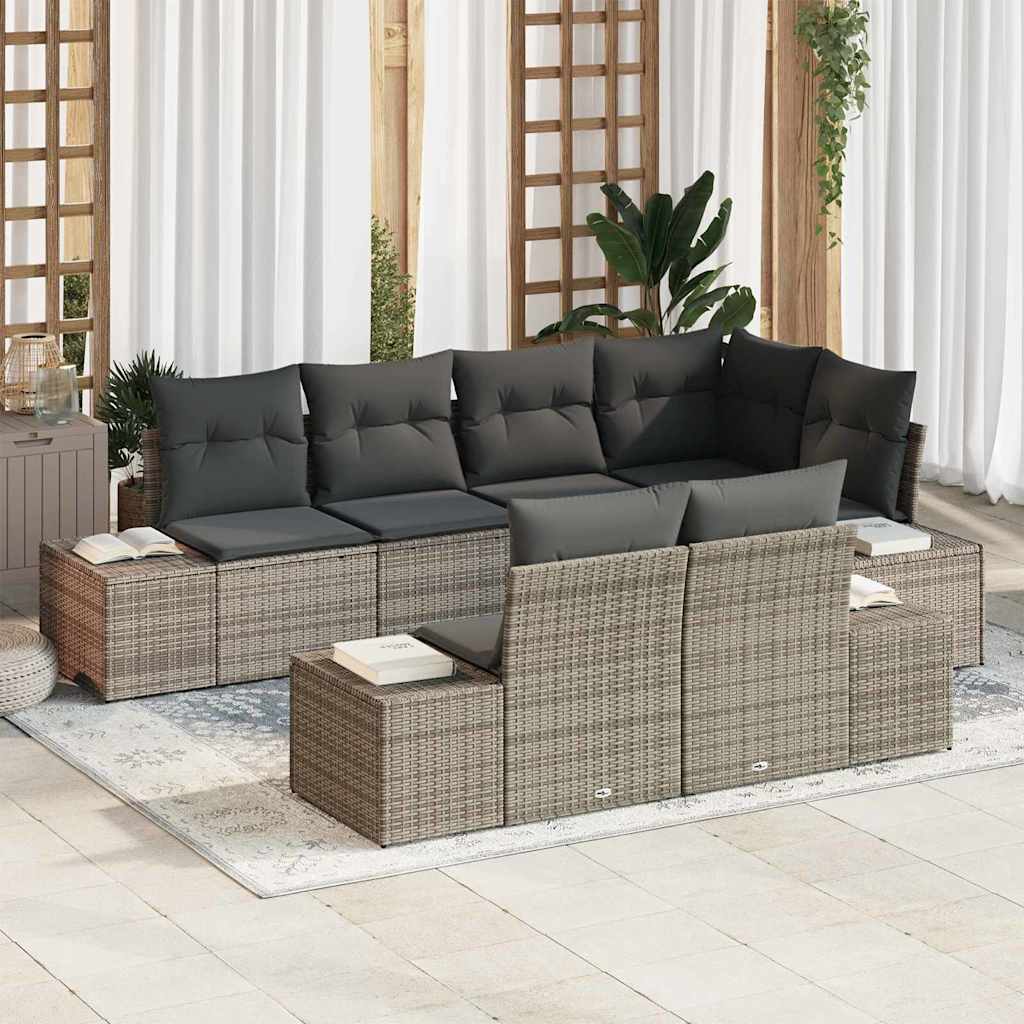 Havesofa Sæt med opbevaring 7 pcs Grå polyrattan