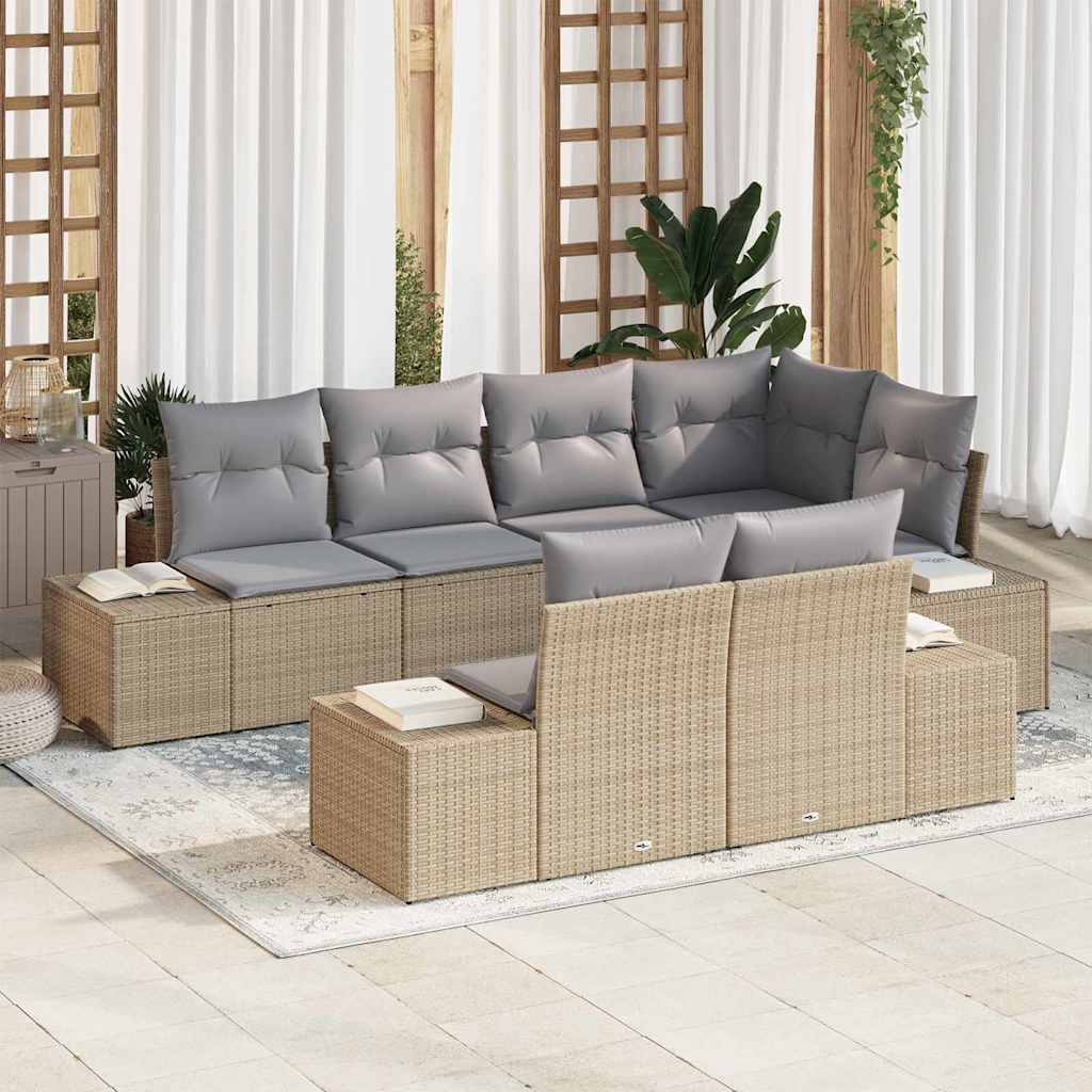 Havesofa Sæt med opbevaring 7 pcs Beige og lys grå polyrattan