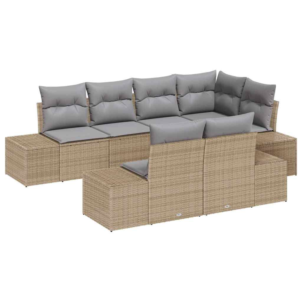 Havesofa Sæt med opbevaring 7 pcs Beige og lys grå polyrattan