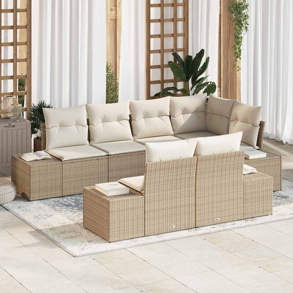 Havesofa Sæt med opbevaring 7 pcs Beige og creme polyrattan
