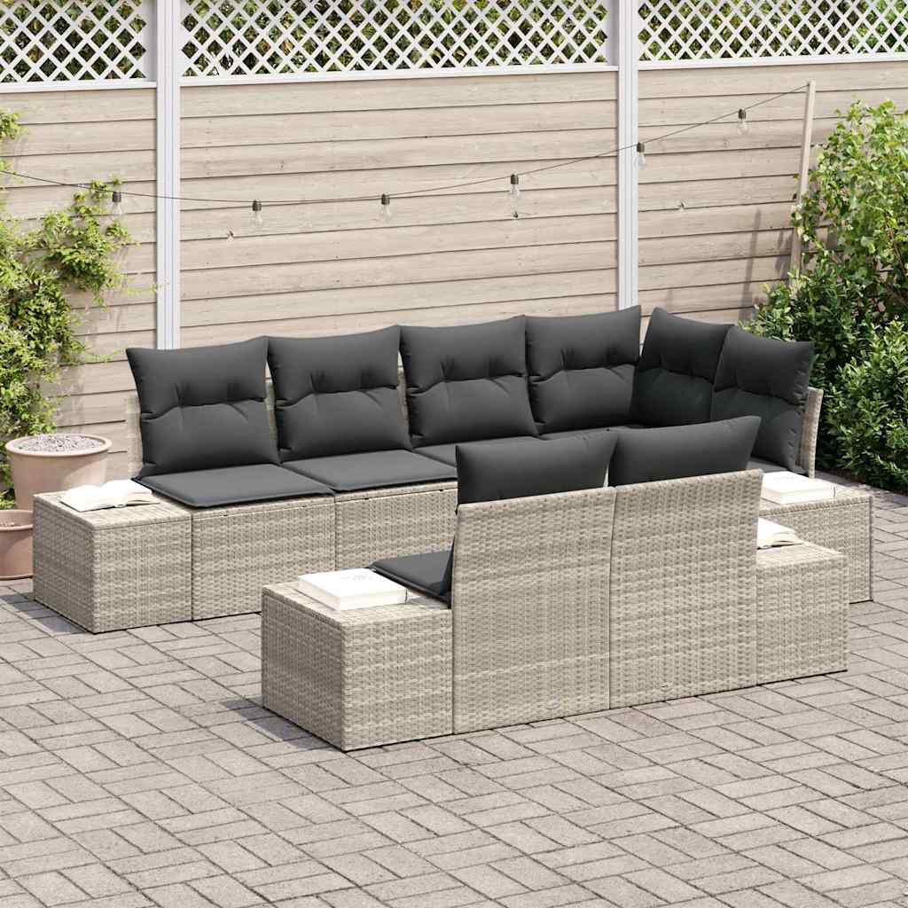 Havesofa Sæt med opbevaring 7 pcs Lysegrå polyrattan