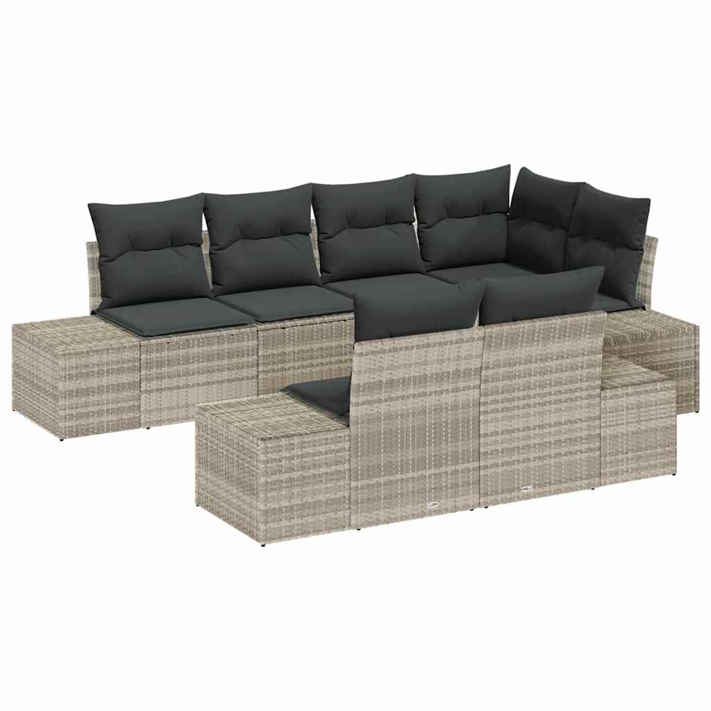 Havesofa Sæt med opbevaring 7 pcs Lysegrå polyrattan