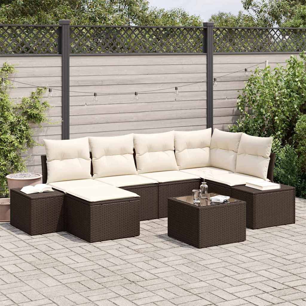 Havesofa Sæt med pude 6 pcs Brun og Creme polyrattan