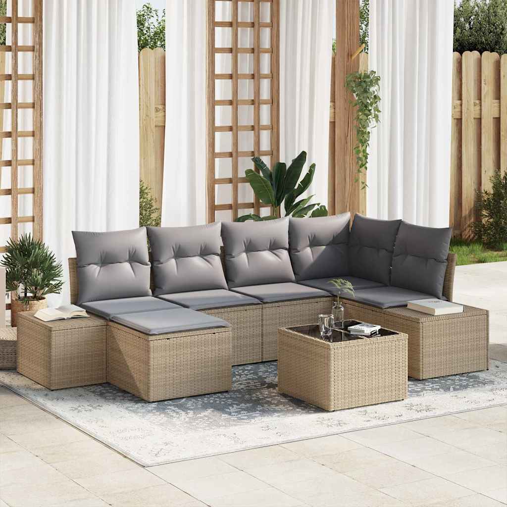 Havesofa Sæt med pude 6 pcs Beige og lys grå polyrattan