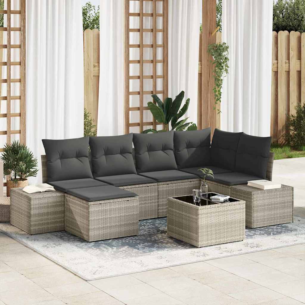 Havesofa Sæt 6 stk. Lysegrå polyrattan