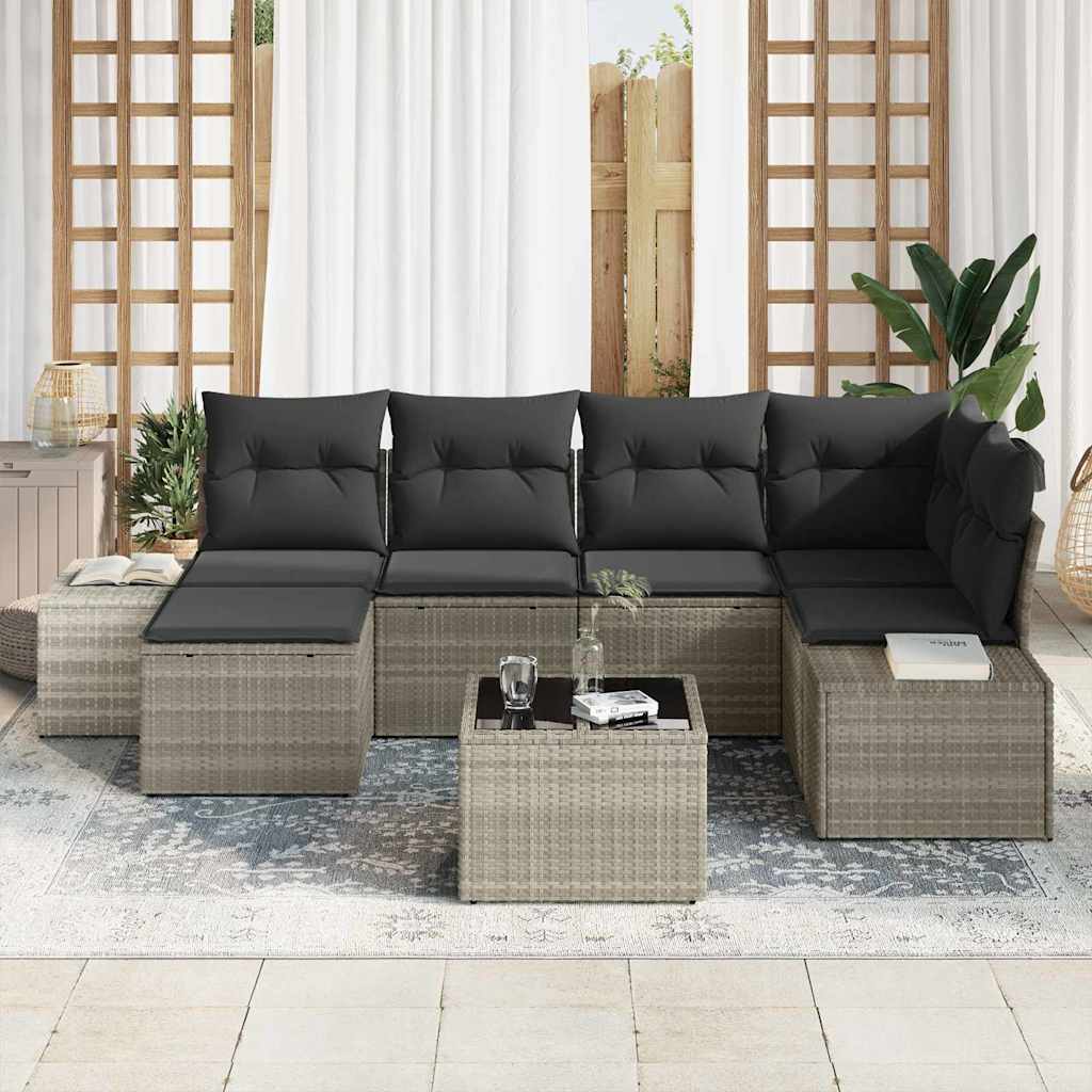 Havesofa Sæt 6 stk. Lysegrå polyrattan