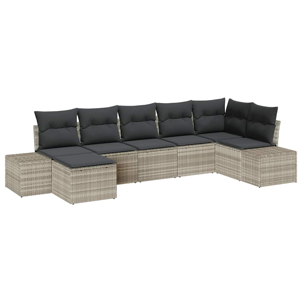 Havesofa Sæt med pude med opbevaring 7 pcs Lysegrå polyrattan