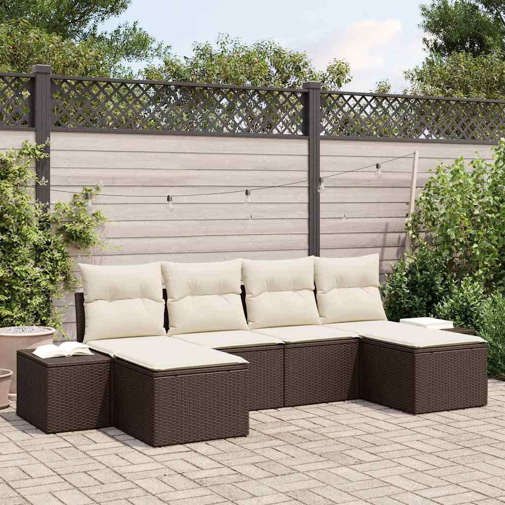 Havesofa Sæt med pude 4 pcs Brun og Creme polyrattan
