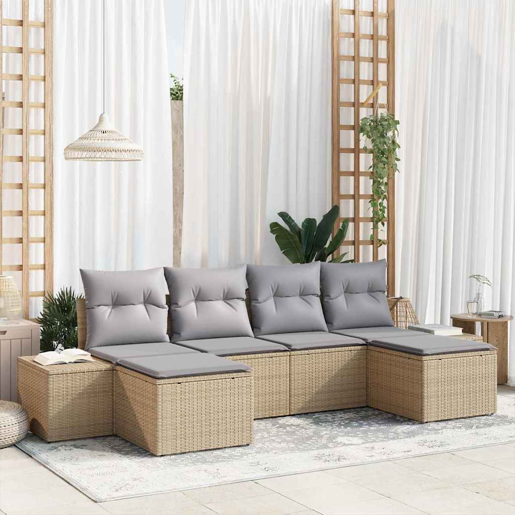 Havesofa Sæt med pude 4 pcs Beige og lys grå polyrattan