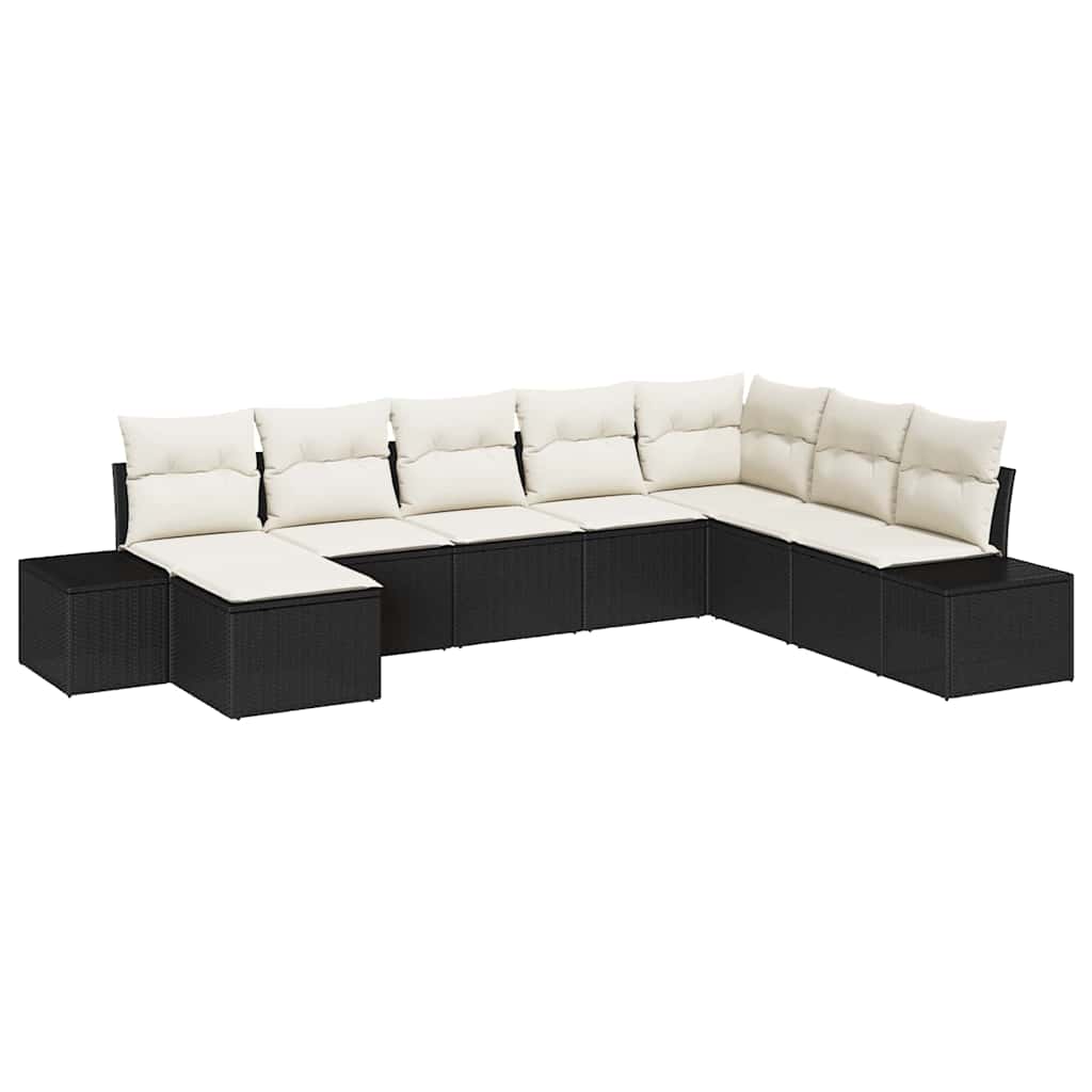 Havesofa Sæt med pude 8 pcs Sort og Cream polyrattan