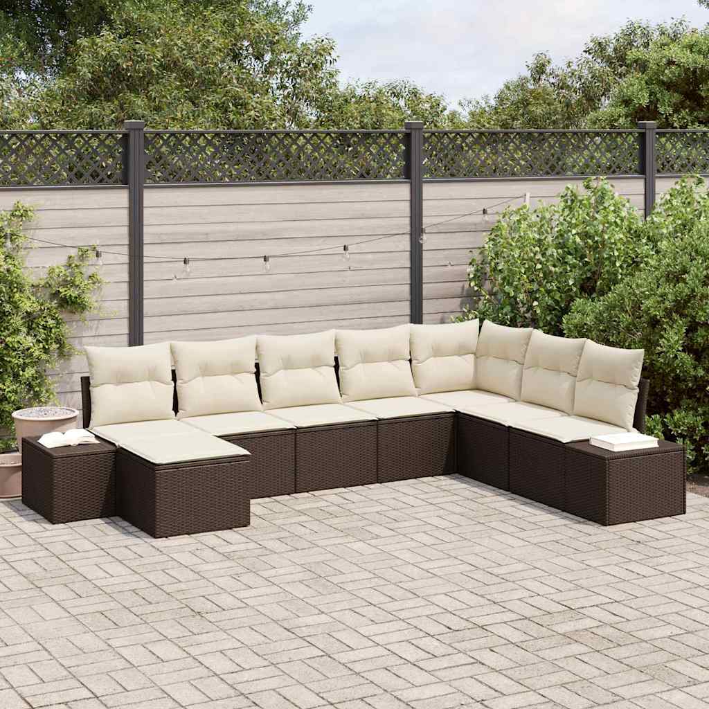 Havesofa Sæt med pude 8 pcs Brun og Creme polyrattan