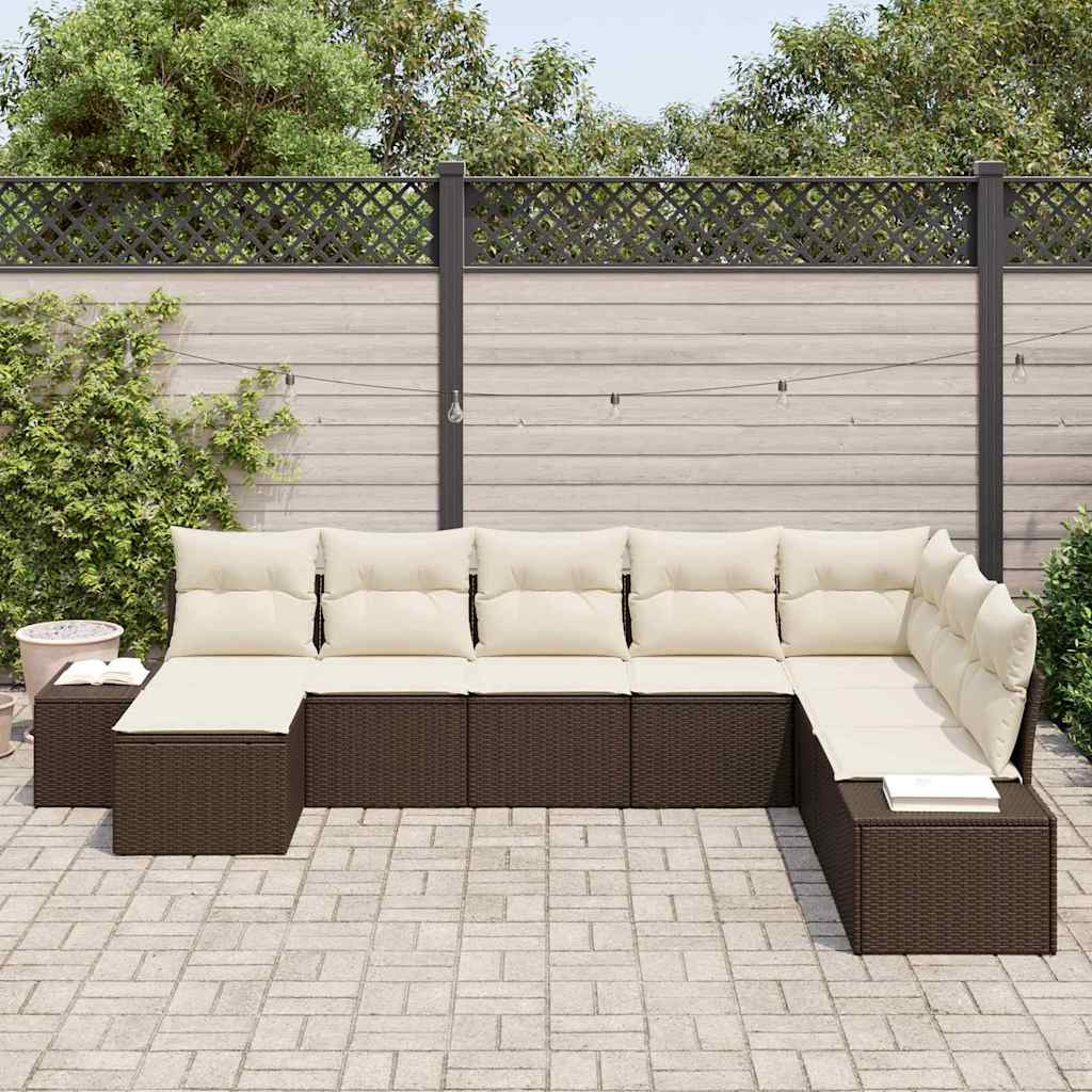 Havesofa Sæt med pude 8 pcs Brun og Creme polyrattan