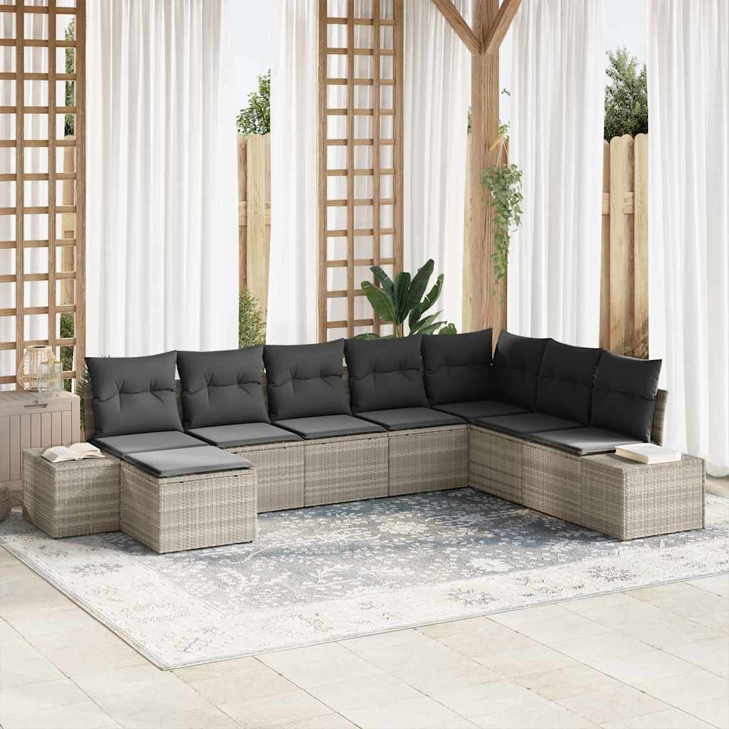 Havesofa Sæt 8 stk. Lysegrå polyrattan