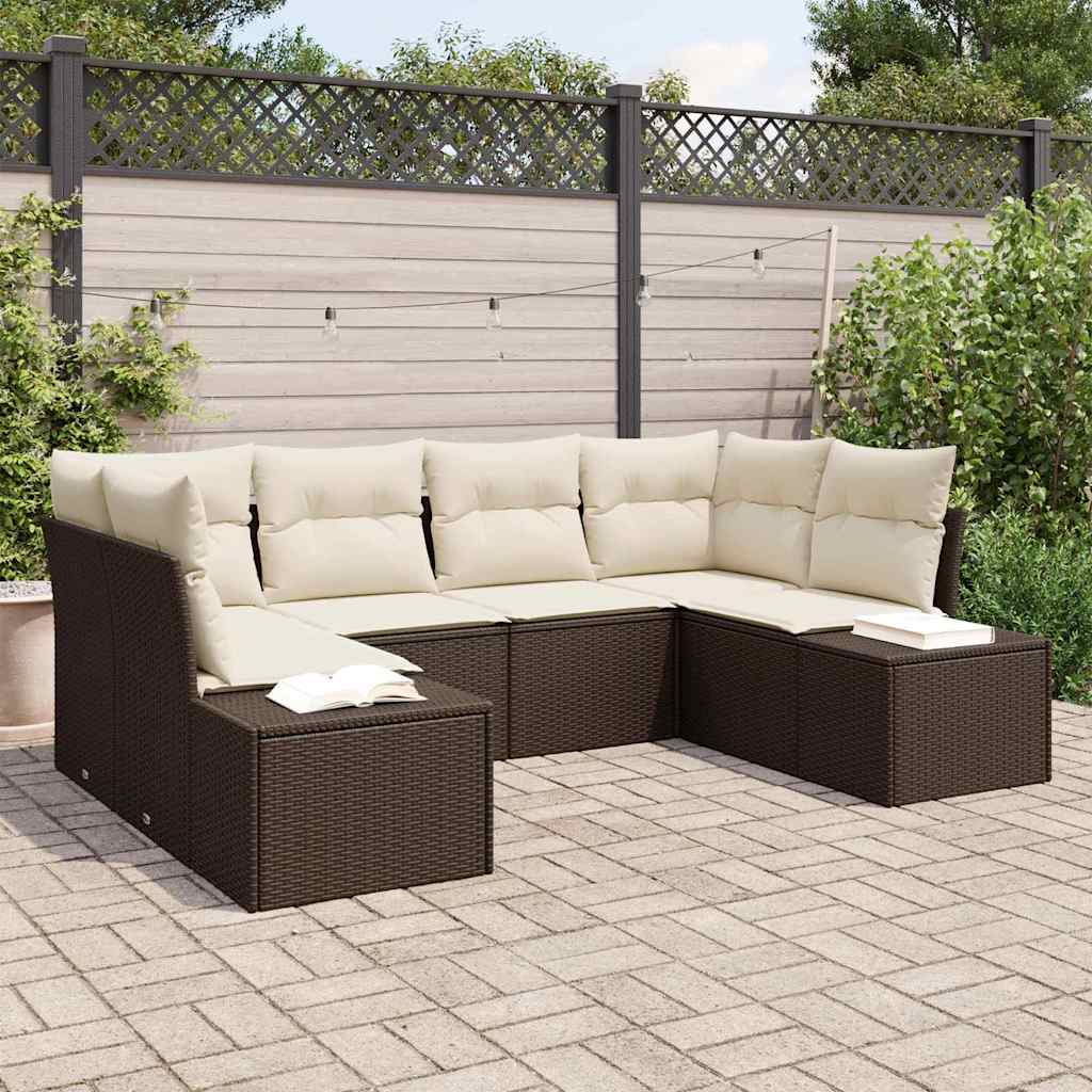 Havesofa Sæt 6 stk. 6-Antal sæder Brun og Creme Poly rattan