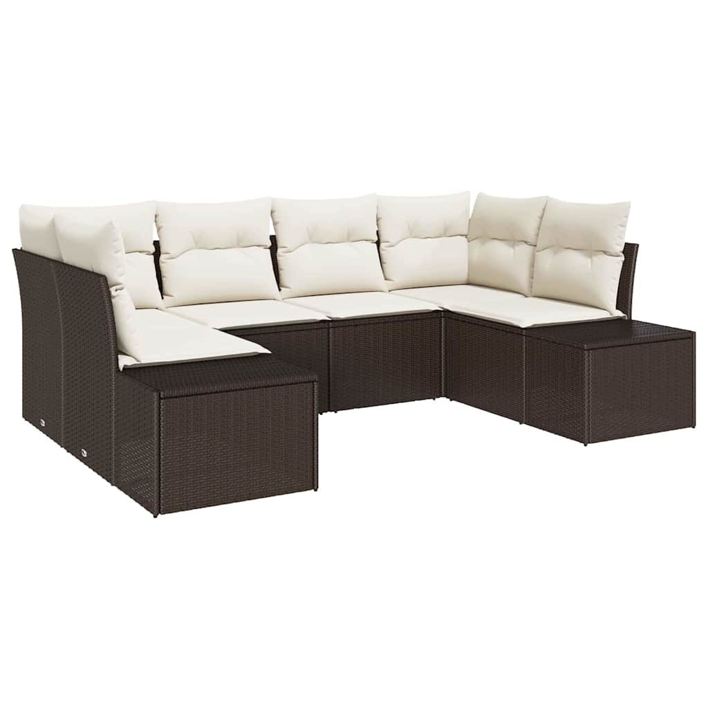 Havesofa Sæt 6 stk. 6-Antal sæder Brun og Creme Poly rattan