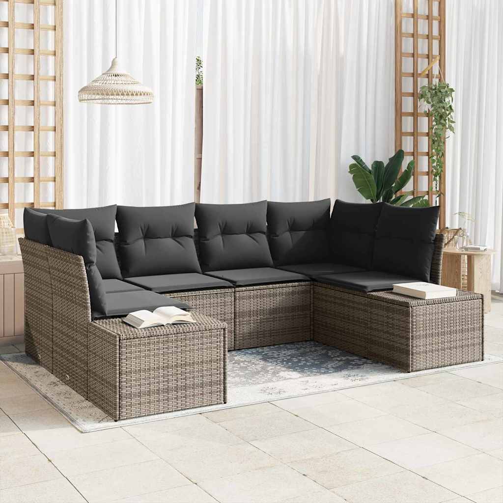 Havesofa Sæt med opbevaring 6 pcs Grå Poly rattan