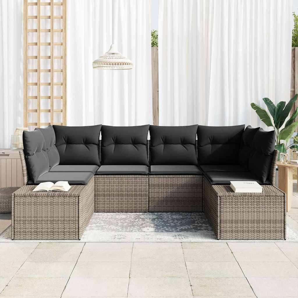 Havesofa Sæt med opbevaring 6 pcs Grå Poly rattan